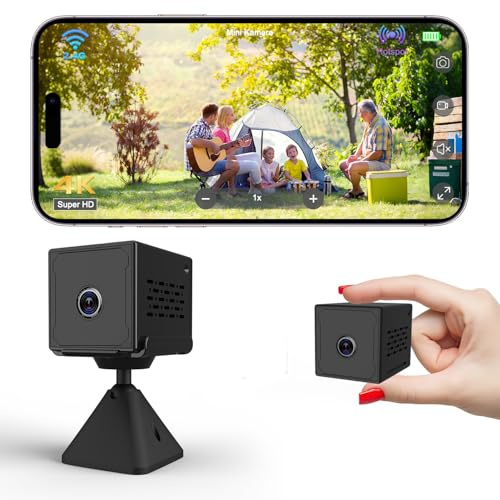 Mini Kamera, 4K Ultra HD Kamera Überwachung Innen, WLAN/AP Hotspot/Ohne WLAN Kamera, 150° Weitwinkel, Nachtsicht, 2000mAh Akku mit langer Standby-Zeit, Bewegungserkennung, Überwachungskamera Innen