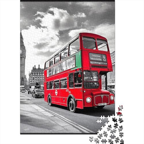 Roter Doppeldeckerbus Premium Karton 1000-Stück Londoner Straßenszene Style Erwachsene Jigsaws, Herausforderndes Spiel, Geschenk & Urlaub, Stresslinderung Für Familie & Paare 38x26cm/1000pcs