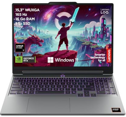 Lenovo LOQ 15AHP11 - Ordinateur Portable Gaming 15.3'' WUXGA (AMD Ryzen 7 250, RAM 16Go, SSD 1To, NVIDIA RTX 5060 6GB) Clavier 1 Zone rétroéclairé AZERTY Français - Gris Lunaire