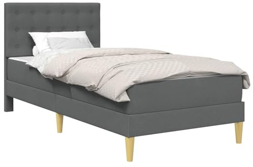 vidaXL Bettgestell mit Matratze Dunkelgrau 90 x 200 cm Stoff, Moderner rechteckiger Bettrahmen, langlebige Schlafzimmermöbel, platzsparende Schlaflösung, komfortable Matratzenbasis für Zuhause