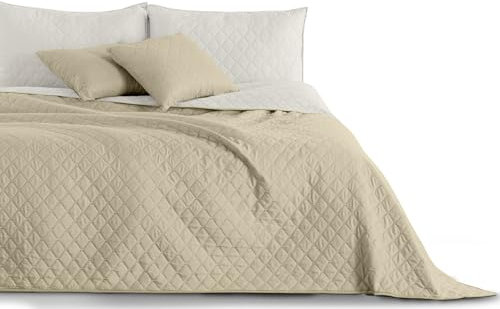 DecoKing 33029 Tagesdecke 240 x 260 cm weiß Hellbeige Bettüberwurf zweiseitig Steppung pflegeleicht White Cappuccino Axel