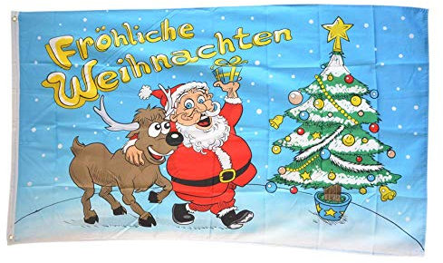 Flaggenfritze Fahne Weihnachten 90x150 cm mit 2 Metallösen, Flagge Fröhliche Weihnachten, wetterbeständig, Polyester, doppelt genäht, Weihnachtsflagge Deko