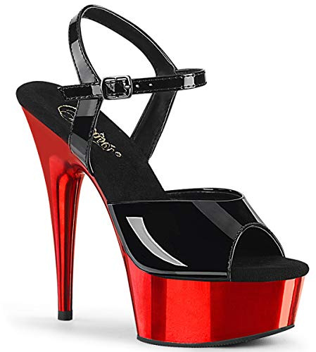 Pleaser Damen DELIGHT-609 Plateau High Heels Sandalette Lack Schwarz/Rot Chrom 39 EU