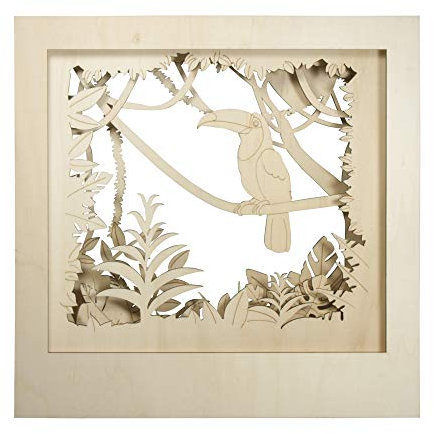 Rayher 62856505 Holzbausatz, großer 3D-Motivrahmen Tukan, FSC zertifiziert, natur, XL-Format 53 x 53 cm, Tiefe 14,5 cm, 11tlg., zum basteln und bemalen