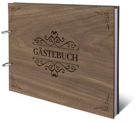 Hochzeit Gästebuch Nussbaum Amerikanisch Ringbuch mit Lasergravur Holz Cover 72 Blatt | 144 Naturpapier Seiten DIN A4 quer - Viktorianisch