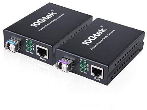 un par de Bidi Gigabit Ethernet Media Converter, 1.25G SFP to RJ45 Fiber to Copper, Built-in Bidi SFP Transceiver (1000Base-LX, 20km, singlemode simplex LC )