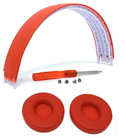 Solo3 Earpads + Top Headband Repair Kit Parts for Beats Solo 3 Wireless and Solo 2 Wireless Headphones (Red Headband+Red Earpads)