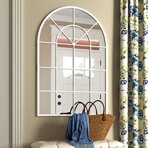 NXHOME Specchio in metallo rifinito con finestra ad arco, 81 x 114 cm, decorazione per soggiorno, ingresso, bianco sporco