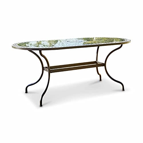 Loberon Tisch Edgerton, von Hand Gelegtes Fliesenmosaik, Mediterran & Orientalisch Inspiriert, Robust & Wetterfest, Outdoor, Gartenmöbel, Gartentisch, Stahl, Zement, grün/grau