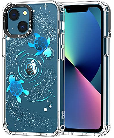 MOSNOVO Case for iPhone 13, [Buffertech 6.6ft Military-Grade Drop Protection] [Anti Peel Off Tech] Clear TPU Bumper Phone Case Cover Design - Space Turtle