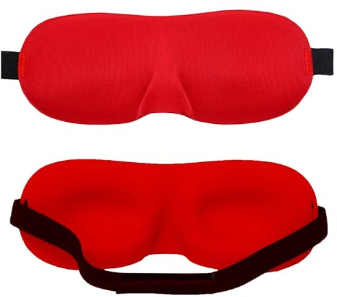 Trimming Shop 1pc 3D Sleep Eye Mask with Adjustable Strap - Red | Luxury Blindfold Sleep Mask, Men & Women Light Blocking Eye Blinder Soft & Comfortable Sleep Mask for Travel Sleeping