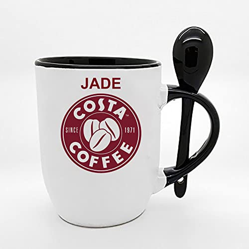 Giftme Personalised with Any Name Costa Unique Spoon Ceramic Mug Coffee Tea Mug. (Black Spoon)