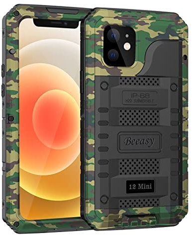 Beeasy für iPhone 12 Mini Wasserdicht Outdoor Hülle (5,4), Stoßfest Panzerhülle Militär 360 Grad Schutzhülle mit Displayschutz, Robust Metall Heavy Duty Handyhülle iPhone 12 Mini Case, Camouflage