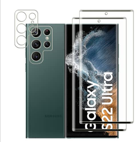 Vuciya [2+2 Pack,Protector de Pantalla Vidrio Templado para Samsung Galaxy Galaxy S22 Ultra,Protector de Lente de Cámara X2,Anti-Burbujas,Antiarañazos,para Galaxy Galaxy S22 Ultra 5G
