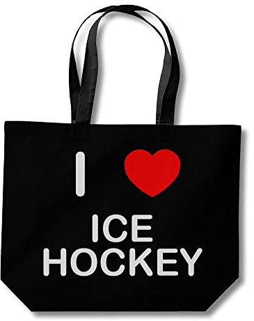 Einkaufstasche I Love Ice Hockey aus Baumwolle, Schwarz , Einheitsgröße