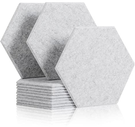Rdutuok 12 Stück Akustik Panel,30x26x1cm Hexagon Akustik Absorber Schallschutzplatten Akustikpaneele Wand für Tonstudio, Büro,Studio und Wanddekoration (Silbergrau)