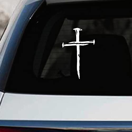 Nagelkreuz Aufkleber für Autos, christliches Kreuz, reflektierend, wasserdicht, Vinyl, Autoaufkleber für Stoßstange, LKW, Fenster, 11,5 x 18 cm (1 Stück, reflektierendes Weiß)