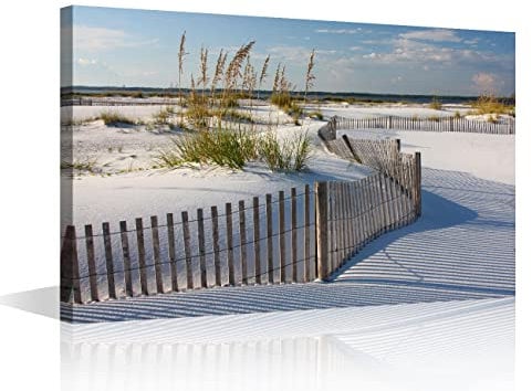 TISHIRON Sand Dune Canvas Art Seaside Fence Seascape Prints for for Living Room Bedroom Beach Painting Framed Wall Art Coastal Landscape Room Decorations Artwork Ready to Hang (12X18in)