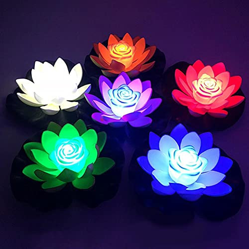Cymwer Lotus Licht, 6 Stück Wasserdichte Lotusblüten Lampe Dekoratives, Lotus Blume Teich Licht Künstliche Lotus LED Schwimmende Blume Nachtlampe for Garten Aquarium Hochzeit Innenhof Rasen Gehweg