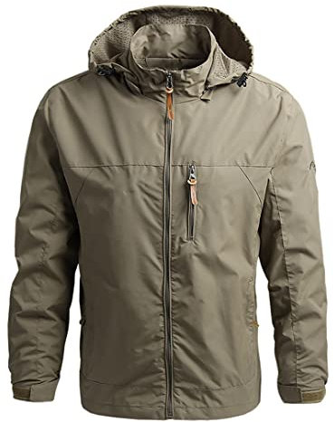 Veste à Capuche légère pour Homme Printemps imperméable extérieur Coupe-Vent Coupe-Vent Manteau avec Poches Khaki M, Kaki
