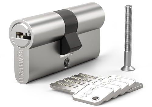 Bwintech 1 Stück 45/50mm Euro Messingzylinder, 95mm Schlüssel/Schlüsselzylinderschloss mit 5 horizontalen Messingschlüsseln,Anti Picking,Anti Bohr,Anti Snap,Anti Bumping, Satin Nickel Finish