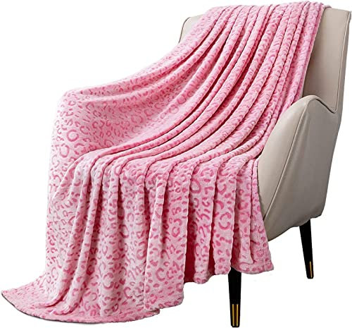 loyaltyer Plaid Imprimé LéOpard Rose Plaid Polaire 220x240 cm 3D Peluche Moelleux Confortable Microfibre Flanelle Couverture Douce et Grand Plaid pour Canapé Salon Couverture Lit, IdéE Cadeau