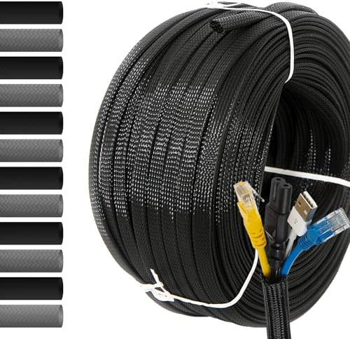 MarketConnect® Gaine Câbles Expansible Ø 3mm, L 200m • Range, Protège et Cache les Câbles • NOIR • INDUSTRIEL STANDARD