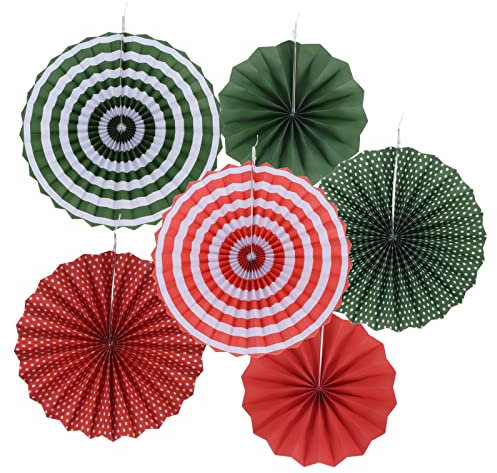 PATIKIL 8/12/16 Paper Fans Hanging Decoration, 6 in 1 Set Round Honeycomb Fans for Birthday Wedding Graduation Events Party, Red Green