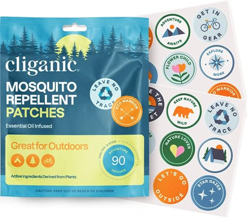 Cliganic Mosquito Patches (90 Pack) - Camping Stickers for Adults and Kids, DEET Free