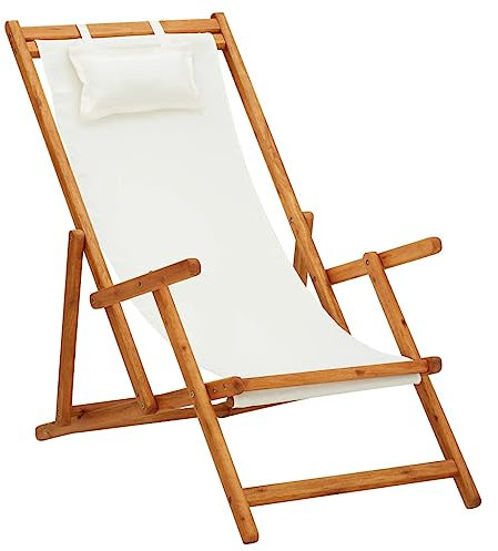 INLIFE Klappbarer Strandstuhl Eukalyptus Massivholz und Stoff Creme,7kg,310311