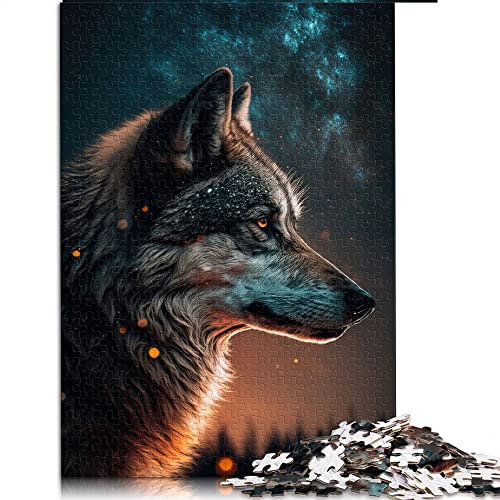 1000 Teile Puzzle für Erwachsene Wolf im Sternenhimmel Puzzles für Erwachsene Papppuzzles Lernspiel Herausforderung Spielzeug (Größe 26x38cm)
