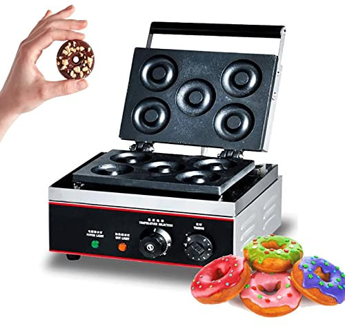 Commercial Electric Donut Maker, Professional Donut Maker, Double Sided Heating, Makes 5 Donuts, Nonstick Surface/Easy Clean, For Commercial/Home Breakfast Snack Dessert