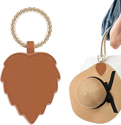 RHZXD Reise Magnet Hut Clip, PU Leder Multifunktionale Mode Hut Clip für Reisetasche, Rucksack, Handtasche, Sonnenhüte Clip für Frauen und Männer (Blattform und Braun)