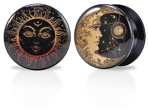 TBOSEN 1 Paar Acryl und Epoxid Sonne Mond Pentagramm Punk Element Schraubohren Tunnel Stecker Expander Piercing Modisches Geschenk