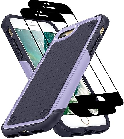 Jeylly Case for iPhone SE 2022, iPhone SE 2020 Case, Shock-Absorption Heavy Duty Slim Fit Hard PC+Soft TPU Rubber Bumper Hybrid Full Body Protective Cover for iPhone 8/7, Light Purple