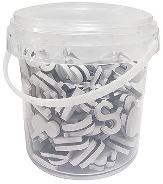 Letras magnéticas blancas, letras EVA, números y símbolos, imanes de nevera para decoración del hogar, herramientas de enseñanza de aprendizaje de ortografía para niños (barril de 160 piezas)