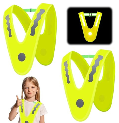 SPHERETRON Leichte Warnwesten Kinder,2 Stück V-Form Signalkragen,Reflektorweste Signalkragen Kinder,V-Form Warnweste Kind Gelb mit Gummibänder Signalkragen für Laufen,Radfahren,Nächtliche Straßen usw.