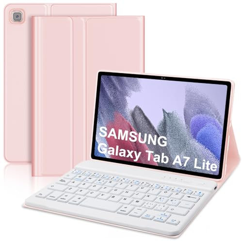 JADEMALL Funda con Teclado para Samsung Galaxy Tab A7 Lite 8.7, Teclado Bluetooth Inalámbrico Desmontable con Funda Protectora para Samsung Galaxy Tab A7 Lite 8.7 Pulgadas, Rosa