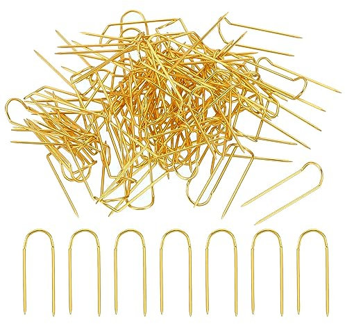 PATIKIL Fork Pins, 100 Pcs Stainless Steel Sewing U-Pins 0.9 Double Blocking Pin for Sewing Jewelry Fabric Craft DIY, Golden