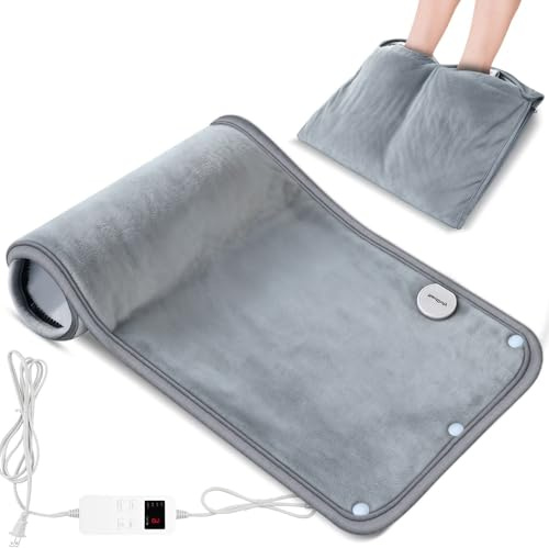 Heating Pad Extra Large & Foot Warmer 2 in 1, XXL Heating Pad 22x33“ for Back Lower Back Cold Feet, Plug in Electric Heat Pad with Sewn in Zippers, 4 Timer/6 Heat/Washable, for Women Men Elders