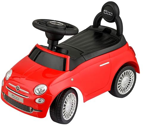 Baroni Toys Macchinina Fiat 500 Cavalcabile Bambini dai 12 ai 36 Mesi, Volante con Clacson e Suoni, Vano Portaoggetti e Schienale, Auto Bambino Bambina per Imparare a Camminare, Rosso, 28x60x23 cm