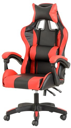 Baroni Toys Sedia Gaming, Sedia da Ufficio con Poggiatesta e Schienale Regolabile, Ergonomica con Supporto Lombare, Altezza Regolabile, 50x55x117 cm, Rosso