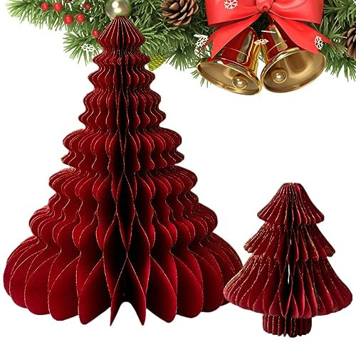 Aznever Weihnachtliche Waben-Tischdekorationen, 2 STÜCKE 3D Papier Weihnachtsschmuck Baum, Partyzubehör, Papier-Weihnachtsbaum- -Dekoration Für Zuhause Christbaumschmuck Begünstigt