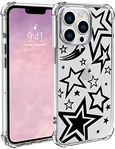 Wihytec Cool Star Phone Case for iPhone 13 Star Case Cover Clear Phone Case w/Four Corner Reinforced Shockproof Girly Women Phone Cover Transparent Phone Case