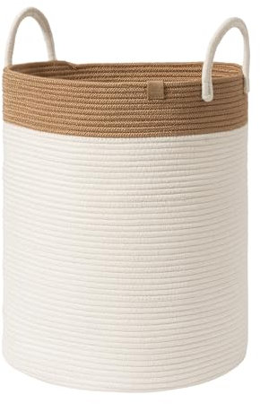 LA JOLIE MUSE Cesto Tejido, Cestas de Algodón, Organizador de Algodón, 38 x 50 cm, Cesto para Mantas de Bebé, Cesto de Juguetes para Niños, Cesto de Lavandería, Shell White