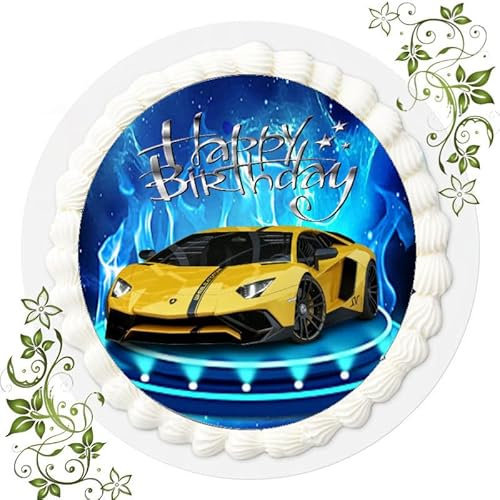 ich Fondant Tortenbild, Zuckerbild mit Motiv, Essbares Foto für Torten, Tortenbild, Tortenaufleger Ø 20cm FONDANT Lamborghini T2
