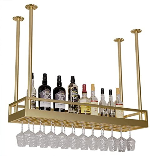 Mensola da soffitto per espositore per Vino - Portabottiglie da soffitto sospeso, portabicchieri da Vino a soffitto, mobiletto portabottiglie in Metallo sospeso Regolabile, gallegg
