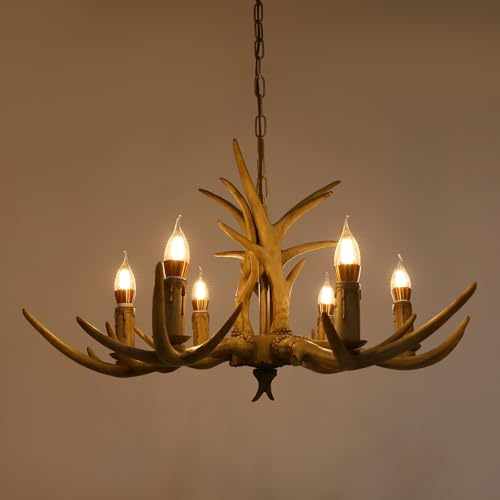 Atnhyruhd 60cm Retro Hirschhorn Geweih Harz Pendelleuchte Kronleuchter Hängelampe Leuchte ländlichen Geweih Lampe Leuchte