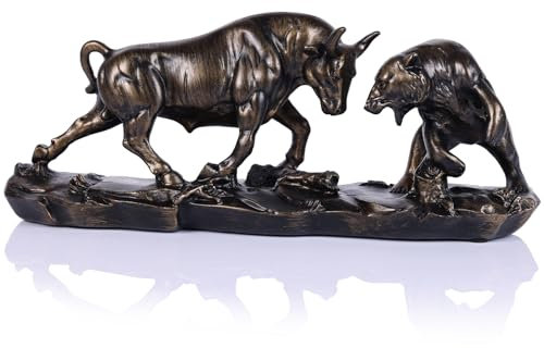 oliruim Wall Street Bullenstatue, Bullenmarkt und Bärenmarktstatue, Börsenmarktskulptur, für Büro, Desktop, Bücherregal, Wohnzimmer, Arbeitszimmer, Heimdekoration, Finanzberater Geschenk (Braun)