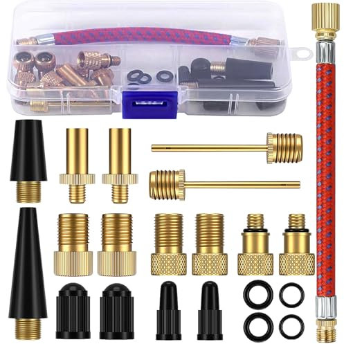 Snarflun Valvola Bici, 21 Pezzi Adattatore Valvola Presta, DV/AV/SV Adattatore Valvola Bici Ago per Gonfiare Palloni con Scatola di Immagazzinaggio per Palloncini e Cuscini D'aria